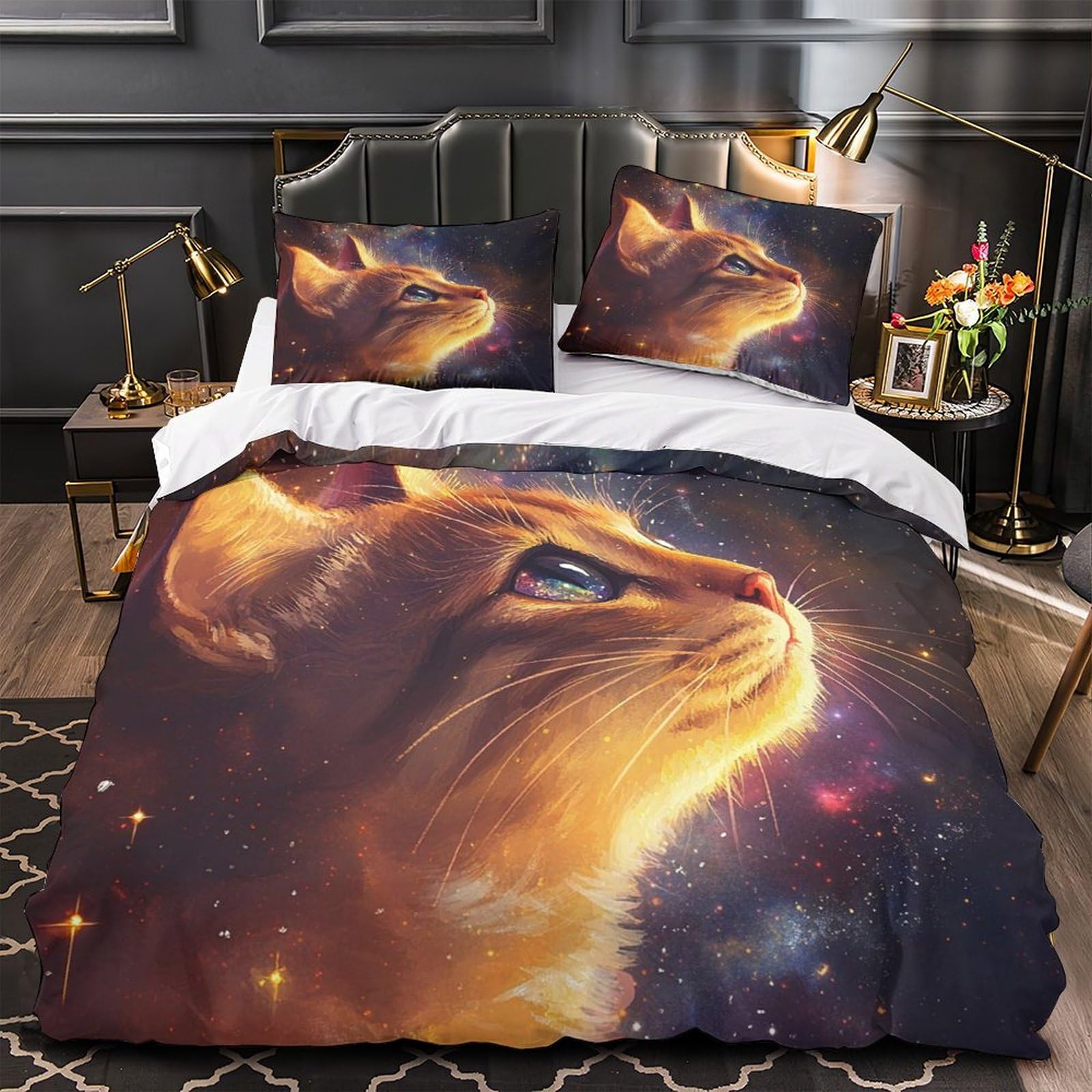 Housse de couette chat 3D 140x200 microfibre pour lit simple