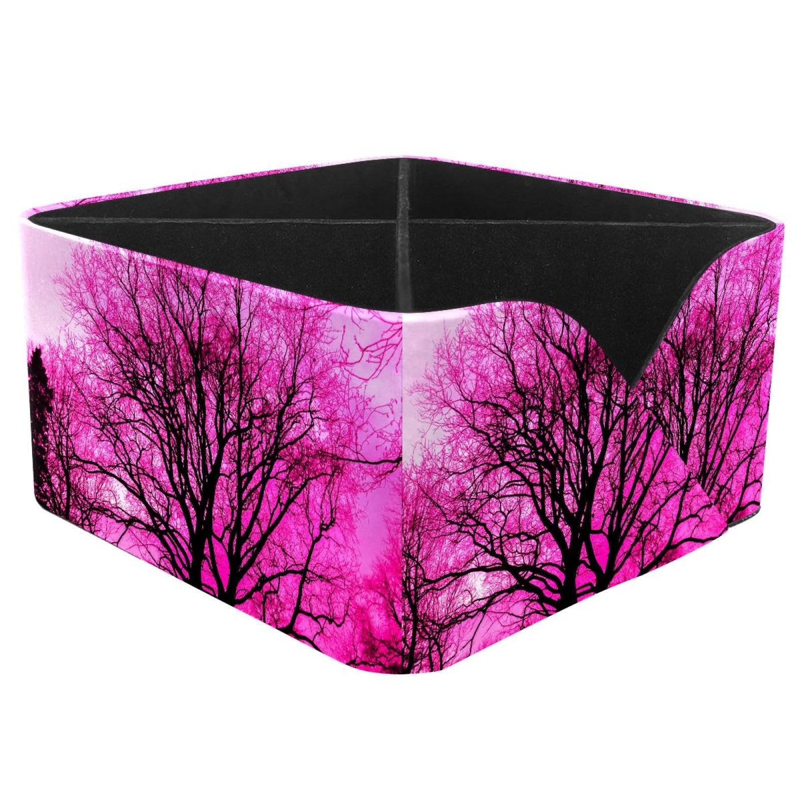 KengjuTesu Pink Cherry Blossom Tree Desktop Organizer Pen Holder, Rectangular Pencil Cup for Office, Study and Makeup Stations
