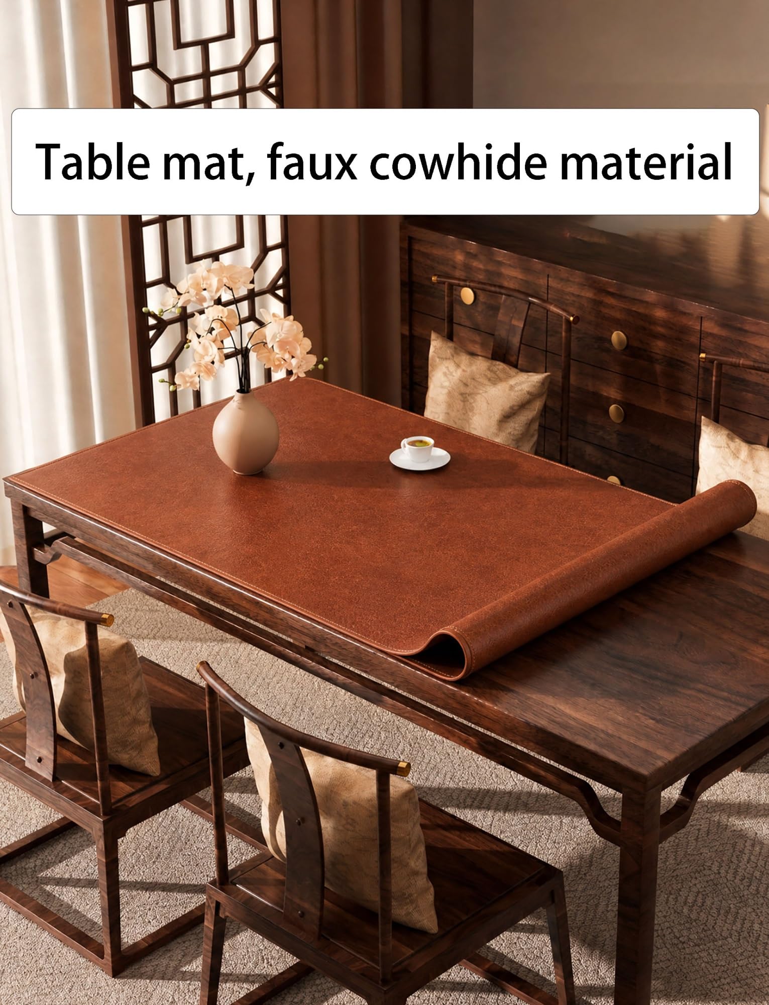 Nattes Table Similicuir 2mm Imperméables Anti-Chaleur, Nettoyage Facile | Nattes Style Vintage pour Table à Manger ou Basse, Anti-Taches, Résistant à la Chaleur, Antirutsch(Milk,70x130cm/27.6x51.2in)