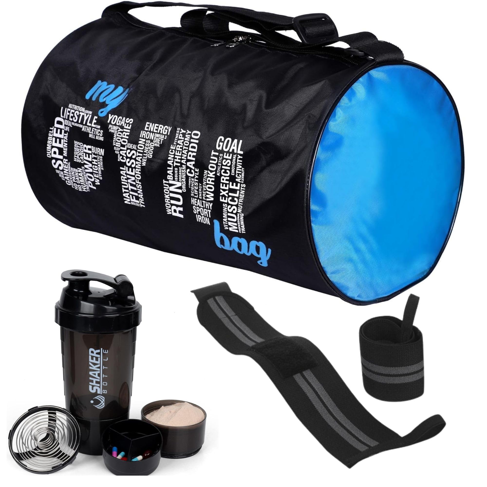 cool indians (Pack of 3) My Gym Bag Durable Bags Gym Bag Ultimate Combo with Protein Shaker Bottle & Wrist Band | Fitness Shoulder Gym Bags for Men & Women Weight Lifting Straps for Gym (Black) (Black)-picture-30