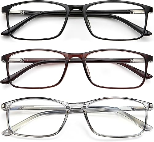 YTDBNS Lentes de lectura con bloqueo de luz azul, paquete de 3 unidades, para lectura de computadora, hombres y mujeres, bisagra de resorte