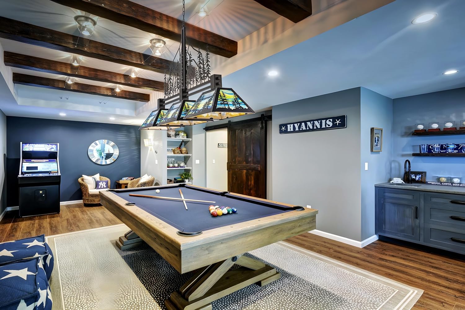 Wellmet Tiffany Pool Table Light, Black Rustic Kitchen Island Chandelier, Billiard Forest Pendant Light Chandelier, for 3ft 4ft 5ft Snooker Pool Table, Game Room