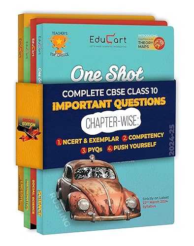 Educart CBSE Class 10 One Shot Question Bank 2024-25 Science, Mathematics, Social Science and English (Updated for 2025 Exam) 4 Book Bundle