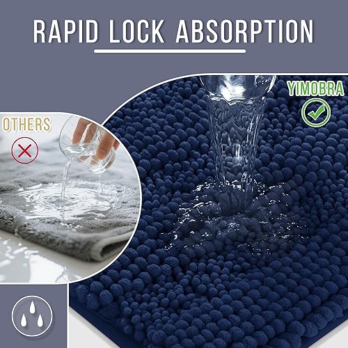 Miniatura 4 de Yimobra Alfombra de Baño Azul Marino, Tapetes de Baño Antideslizantes de Secado Rápido, Alfombras de Baño Extra Gruesas y Súper Absorbentes,