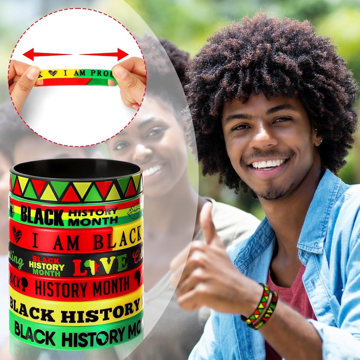 JUNEBRUSHS 42pcs Happy Black History Month Party Favors Silicone Bracelets Rubber Wristbands Accessories for Kids Adults African American Freedom Day Patriotic Party Decorations Gift Bag Fillers - Image 4