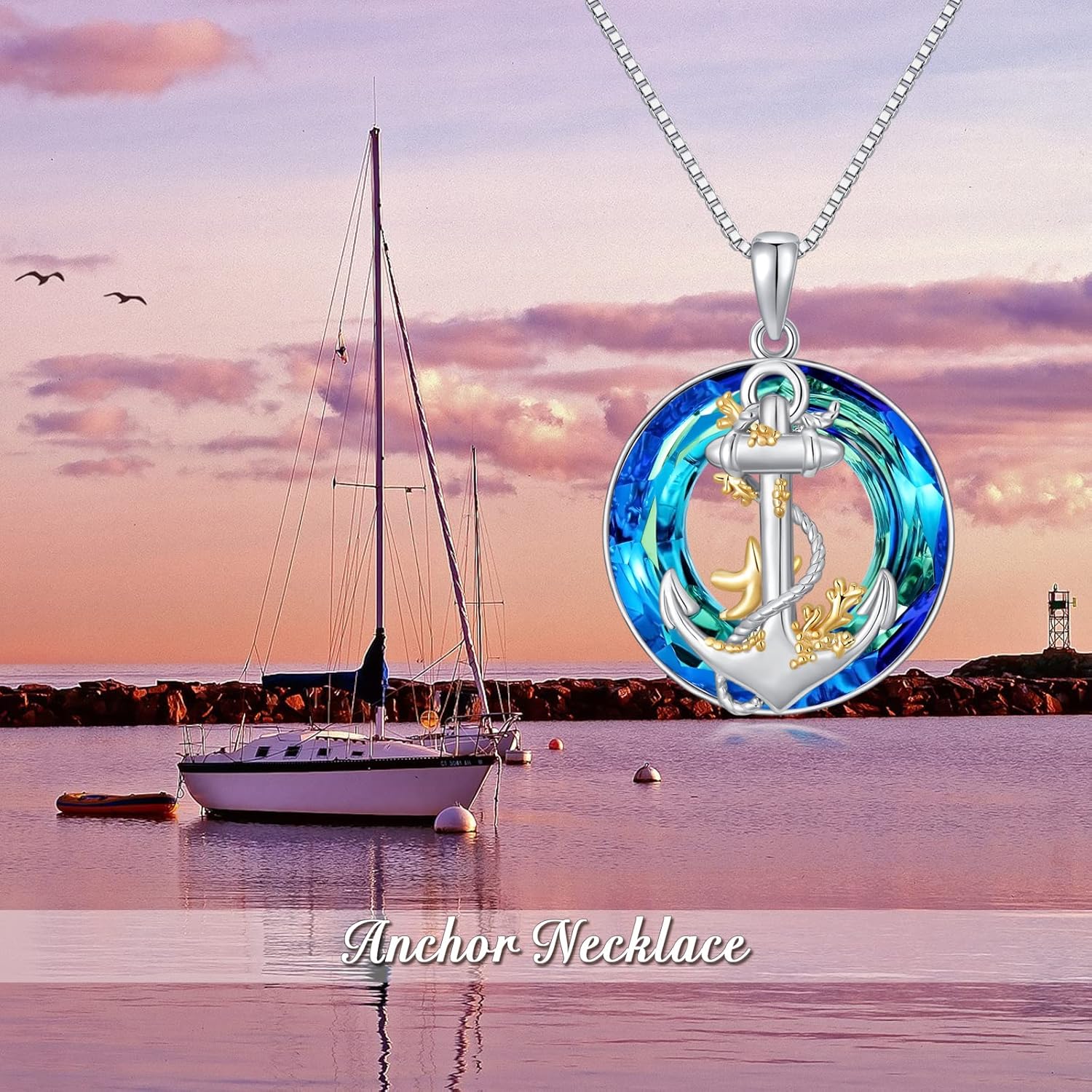 PROESS 925 Sterling Silver Otter/Monkey/Dolphin/Polar Bear/Peacock/Phoenix/Anchor/Lotus/Rose/Strawberry Necklace Crystal Jewelry for Women Birthday Christmas with 18"+2" Chain