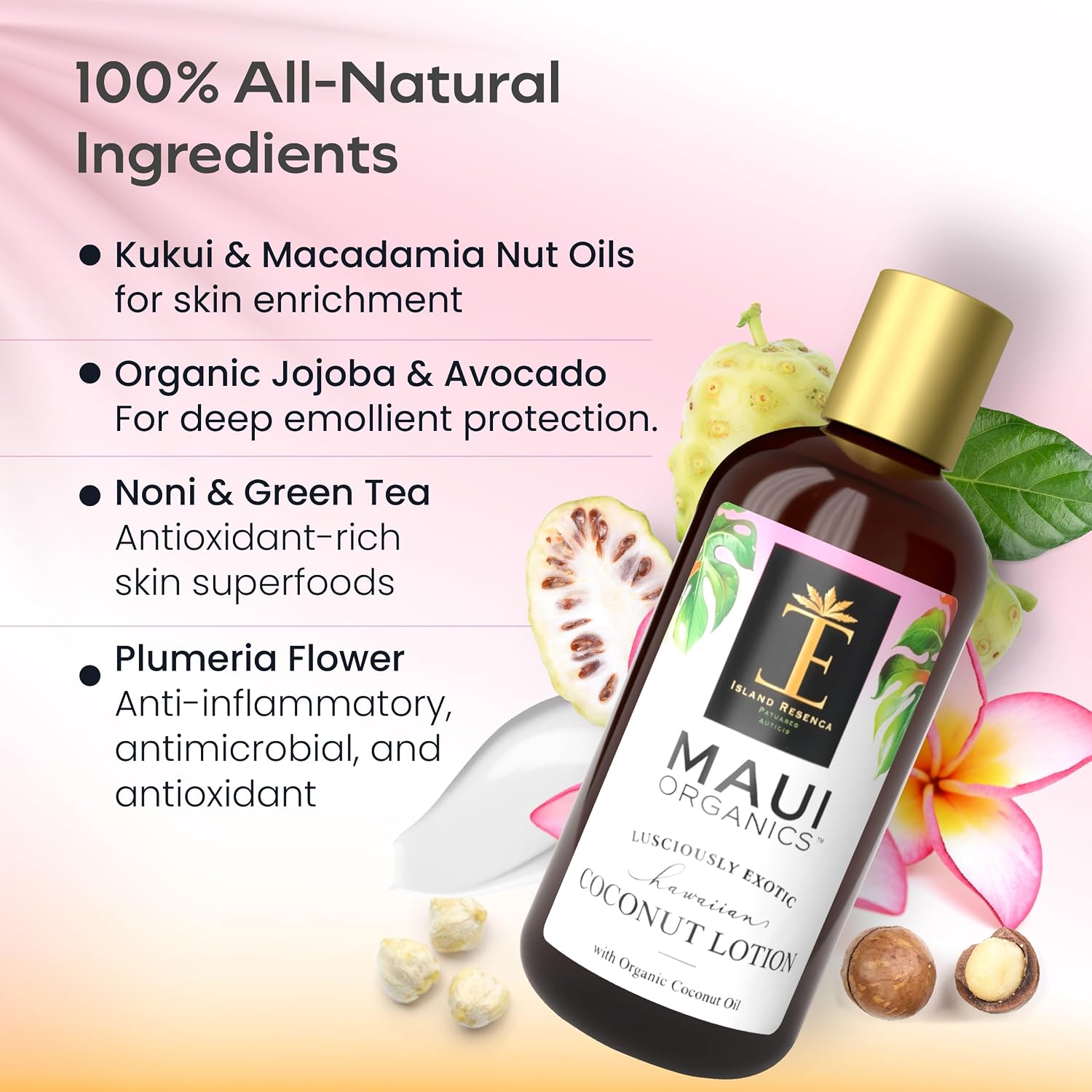 Island Essence Plumeria Lotion - Tropical Hawaiian Flower Fragrance Body Cream with Aloe vera & Jojoba oil - Moisturizing Formula for Dry Skin