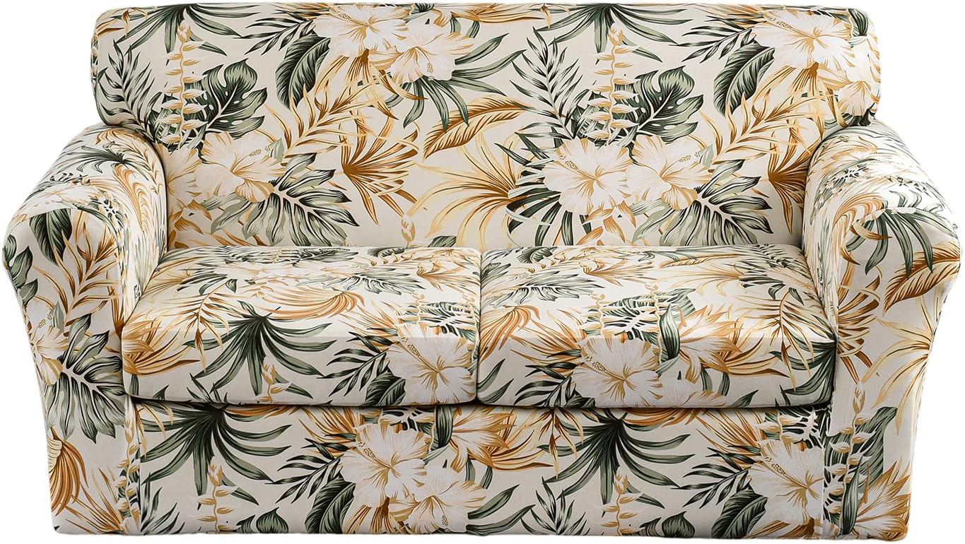KRFOONN 3 Piece Stretch Sofa Couch Covers for 2 Cushion Couches Printed