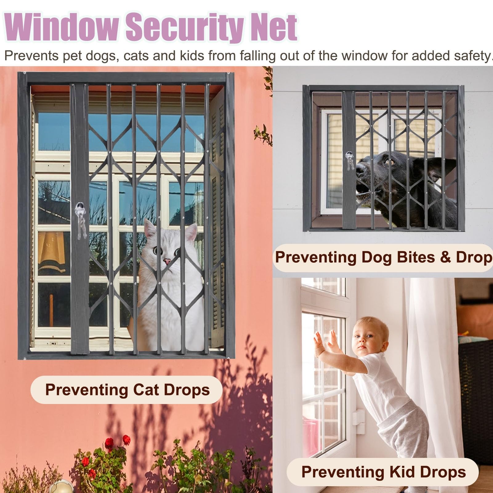 Home Puerta de seguridad para perros y mascotas, barras de seguridad ajustables para puertas correderas de acordeón, protección contra robos con cerradura y llave