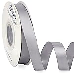 Ribbli Silver Satin Ribbon 5/8 inch x Continuous 25 Yards,Double Faced Satin Use for Craft, Gift Wrapping, Christmas Ornaments, Hair Bows, Bouquet Bows