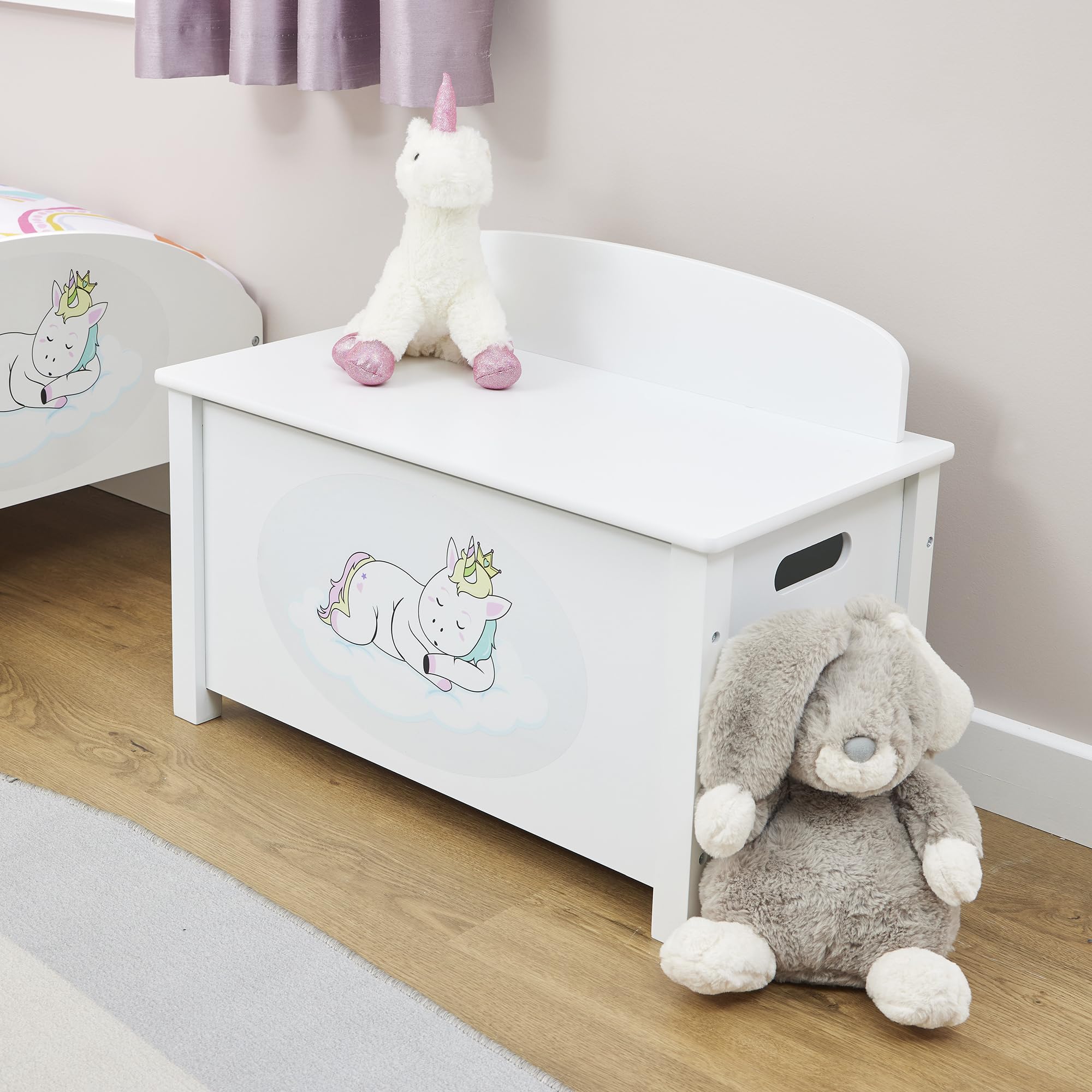 Liberty House Toys Wooden Unicorn Toy Box - White - Kids Storage for Playroom & Bedroom