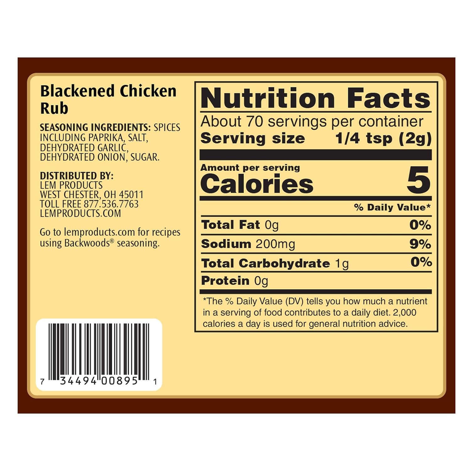 LEM Products Backwoods Blackened Kickin' Chicken Rub, All-Purpose Seasoning and Rub, Ideal for Wild Game and Domestic Meat, 4.73 Ounce Shaker Bottle