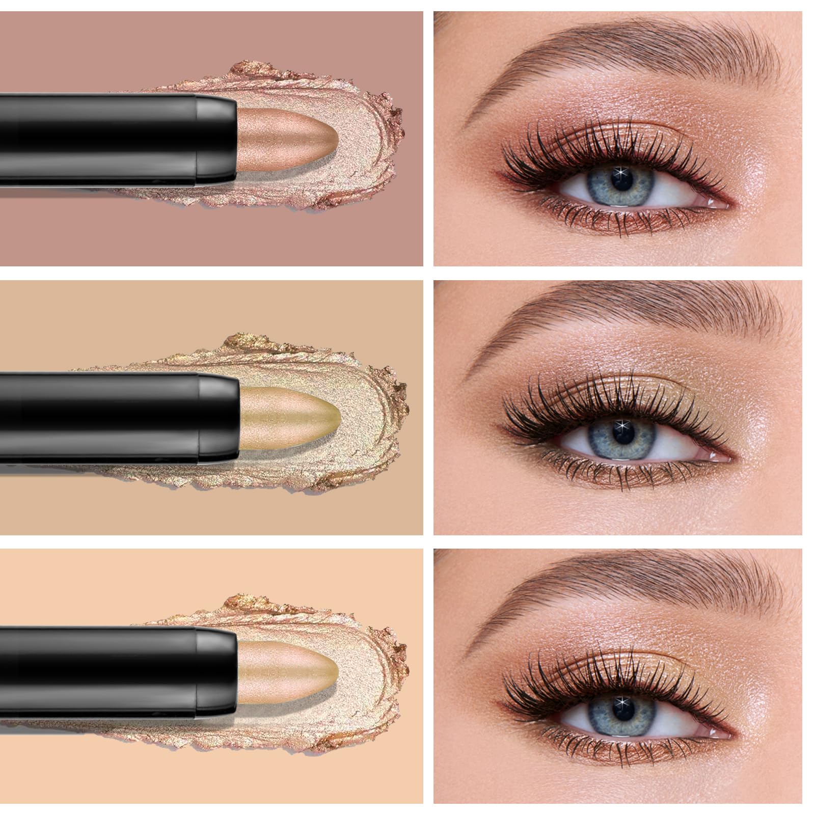 Boobeen 3PCS Cream Eyeshadow Pencil Crayon Waterproof Eyeshadow Brightener Stick Shimmer Eyeshadow Pen Create Glitter Eye Makeup - Image 2