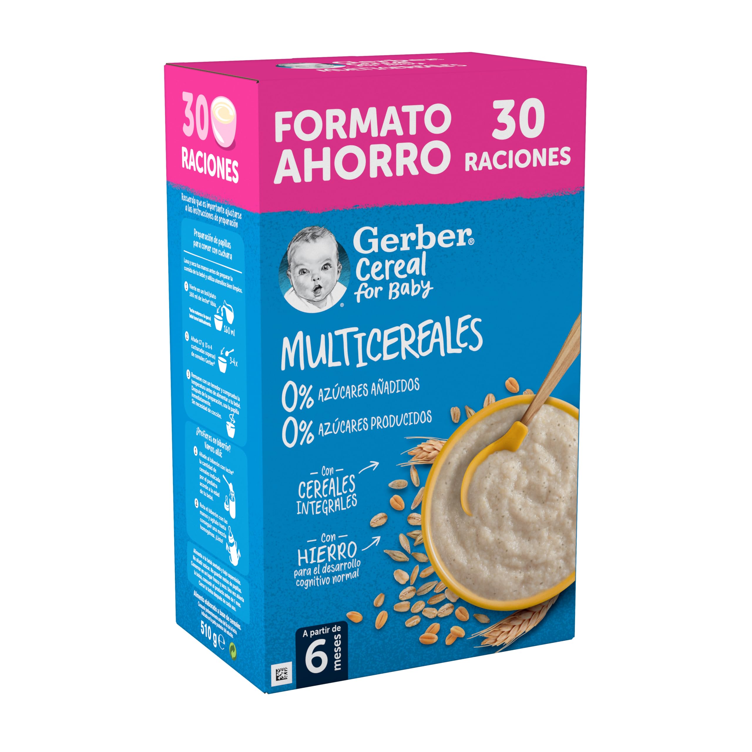 Gerber Papilla Multicereales 0% Azúcares Añadidos Ni Producidos, A Partir De Los 6 Meses, 510 G
