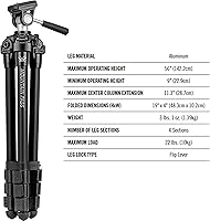 Vista 4 de Vortex Optics Mountain Pass - Kit de trípode - Cabezal panorámico de 2 vías, carga máxima de 22 lb, montaje de cabezal Arca-Swiss - Garantía