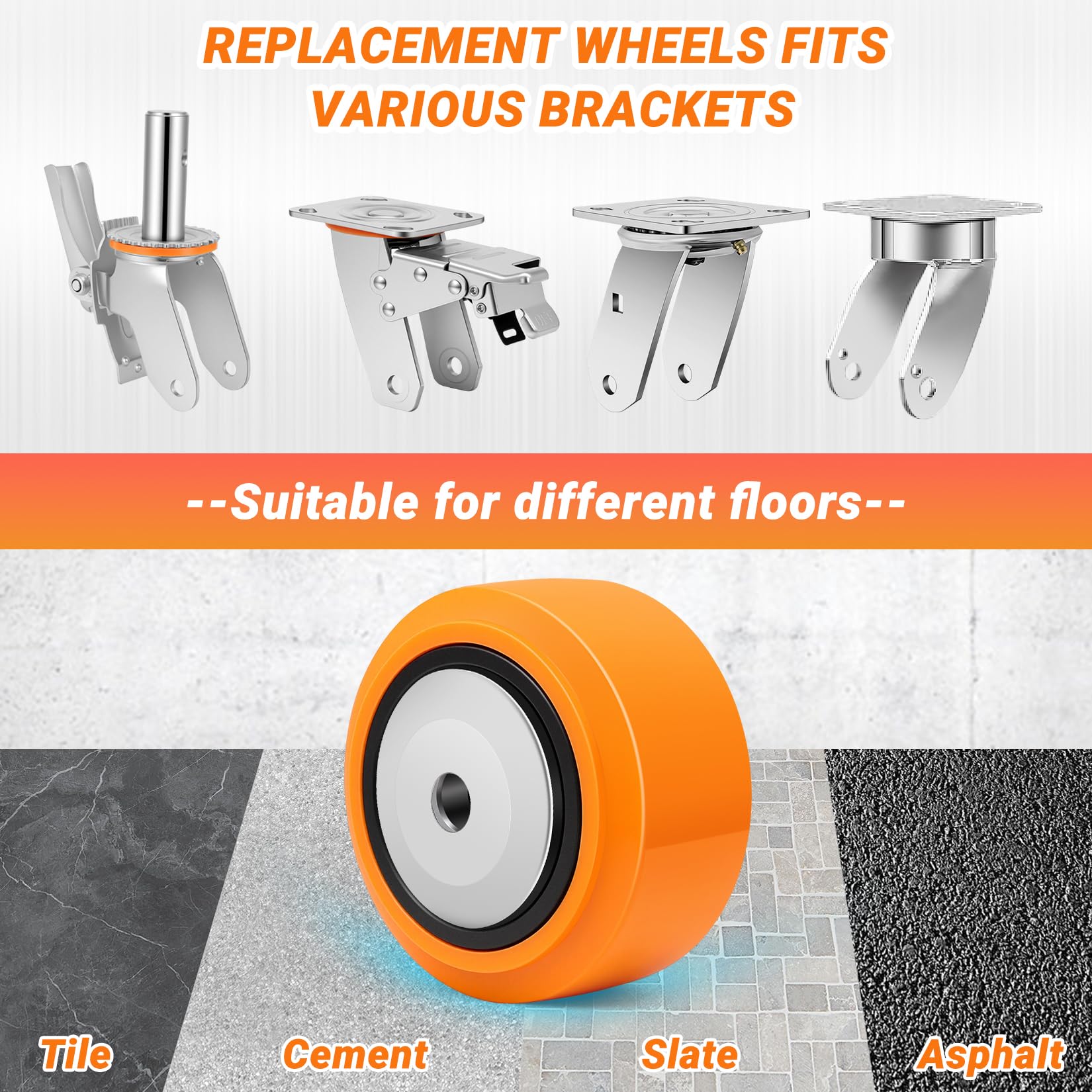 Roues de Rechange 100x50 mm (4" x 2") pour Roulette Charge Lourde, Polyuréthane, Double Roulement, Capacité 1100 kg, Alésage 12,7 mm Pare-poussière inclus pour Établi, Machines, Lot de 4