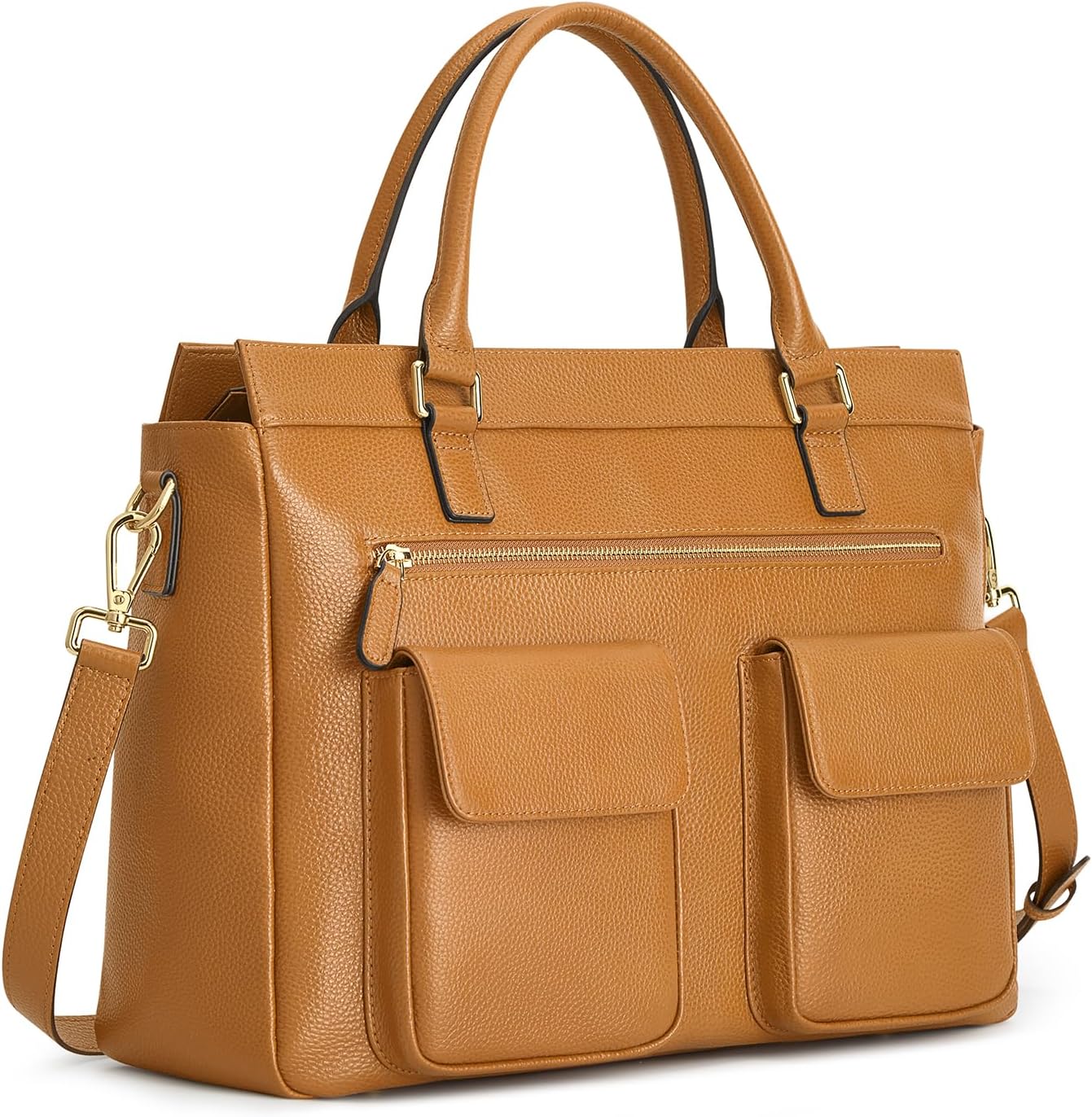 Kattee Leather Briefcase for Women, 15 Inches Laptop Bag, Work Tote with Luggage/Shoulder Strap