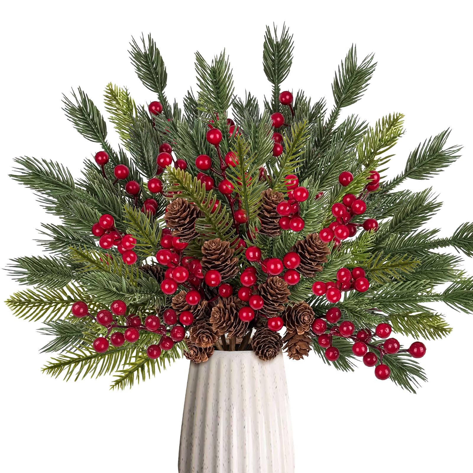 ICX Künstliche Tannenzweige mit Beeren, künstlicher Weihnachtsstiel, 10