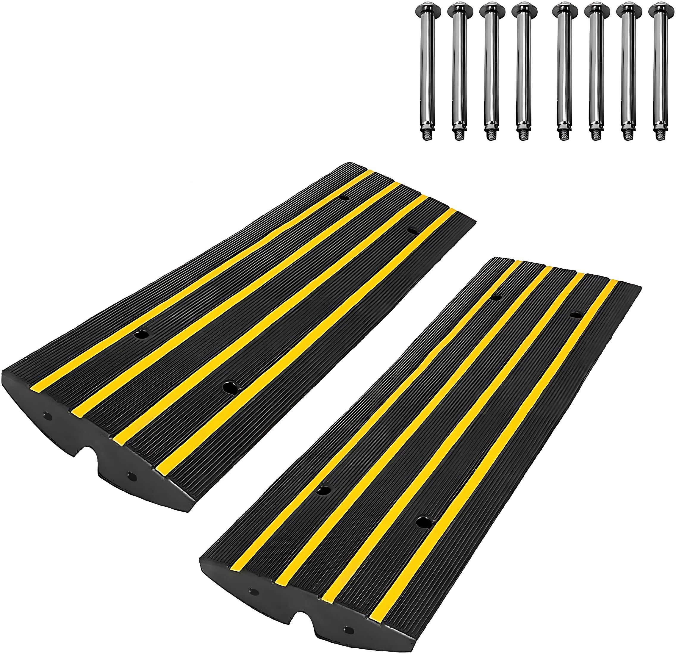 ExploreHorizon Rubber Driveway Gutter Slope Ramp 48in 2Pack - Rubber Curb Ramps for Driveway, Low Profile Design for Cars, Water Channel for Drainage, Perfect for Driveway Thresholds