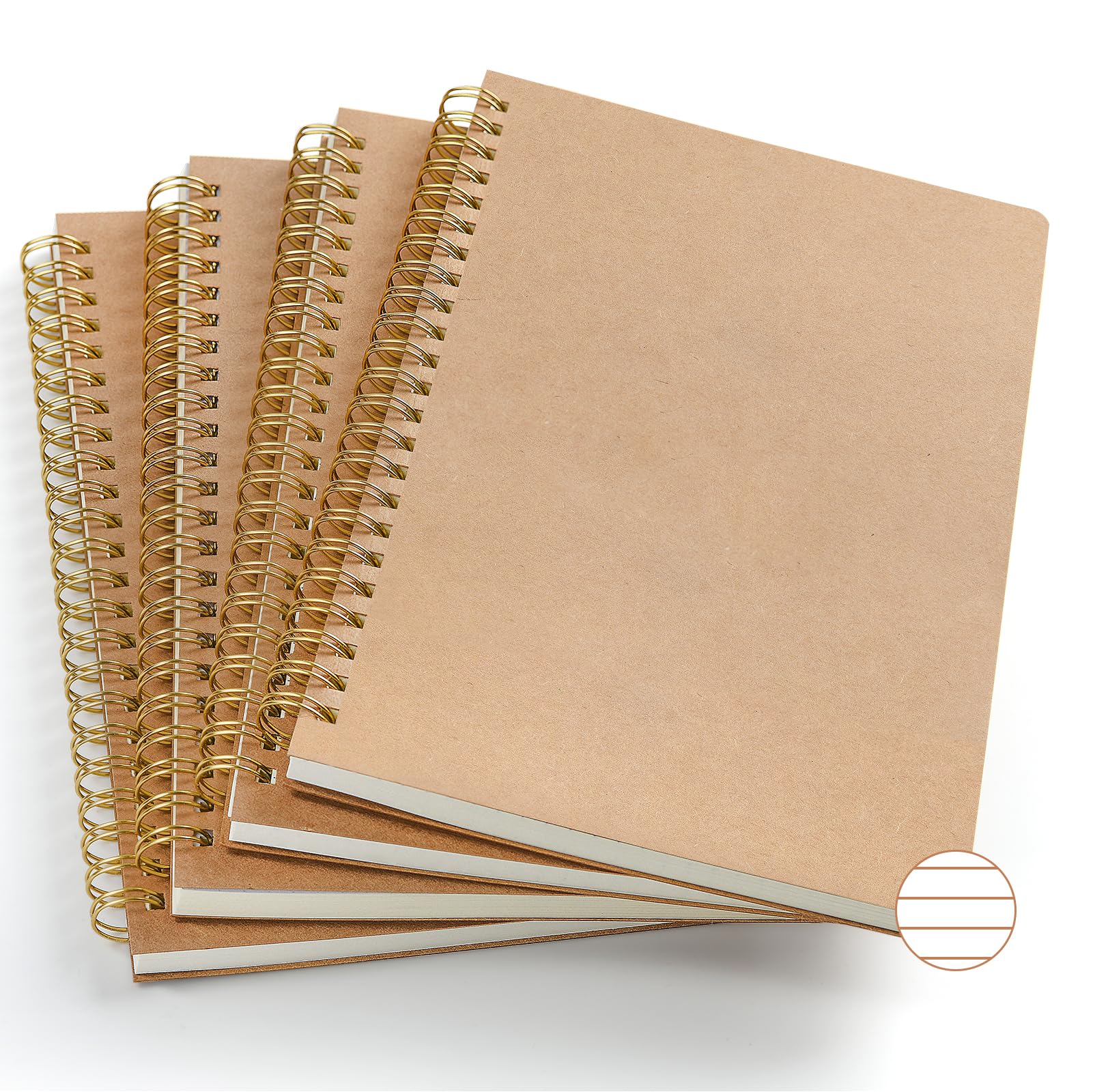 VEESUN Cuaderno A5 Rayado Espiral: Pack de 4 Libretas Bonitas Tapa de Kraft Blanda Bloc de notas 160 Páginas Diario de Viaje Cuaderno de Notas Pequeña Libreta para Escolar Escribir Professor