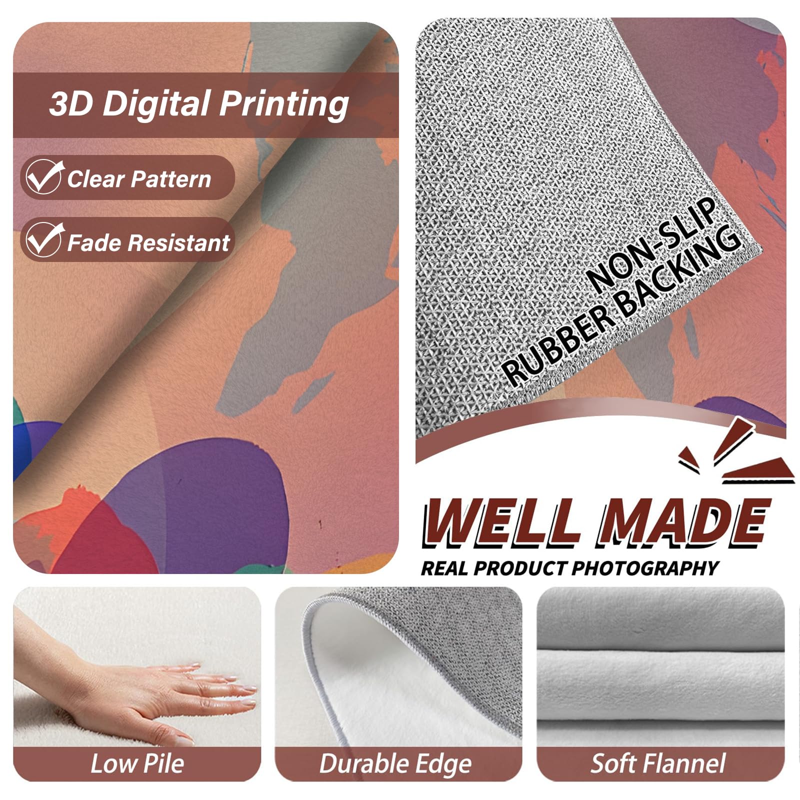 Großer waschbarer Kurzflor-Teppich 250x300, Weltkarte Teppich, Abstrakt Dünn Saugfähig Vielseitig für Wohnzimmer Schlafzimmer Oder Als Bettvorlege N108