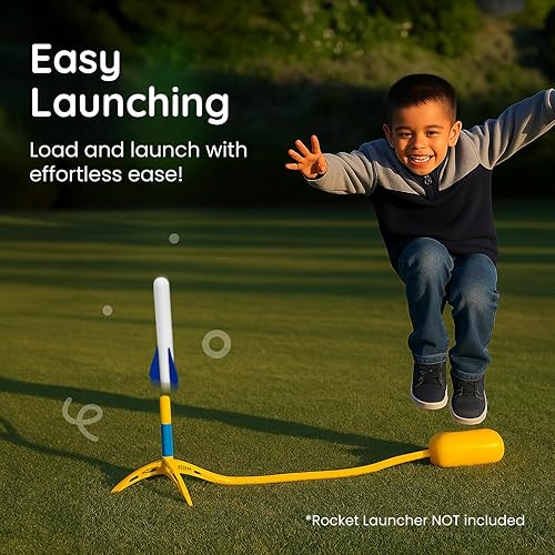 Miniatura 3 de Botabee Stomp Rocket - Paquete de 6 cohetes de espuma que brillan en la oscuridad, juego de juguetes para exteriores, 6.5 pulgadas de longitud,