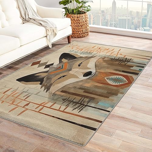 Miniatura 1 de Alfombra de lobo de 2 x 3 pies, alfombra de vida silvestre, alfombra para entrada, dormitorio, sala de estar, lavable, antideslizante, suave,