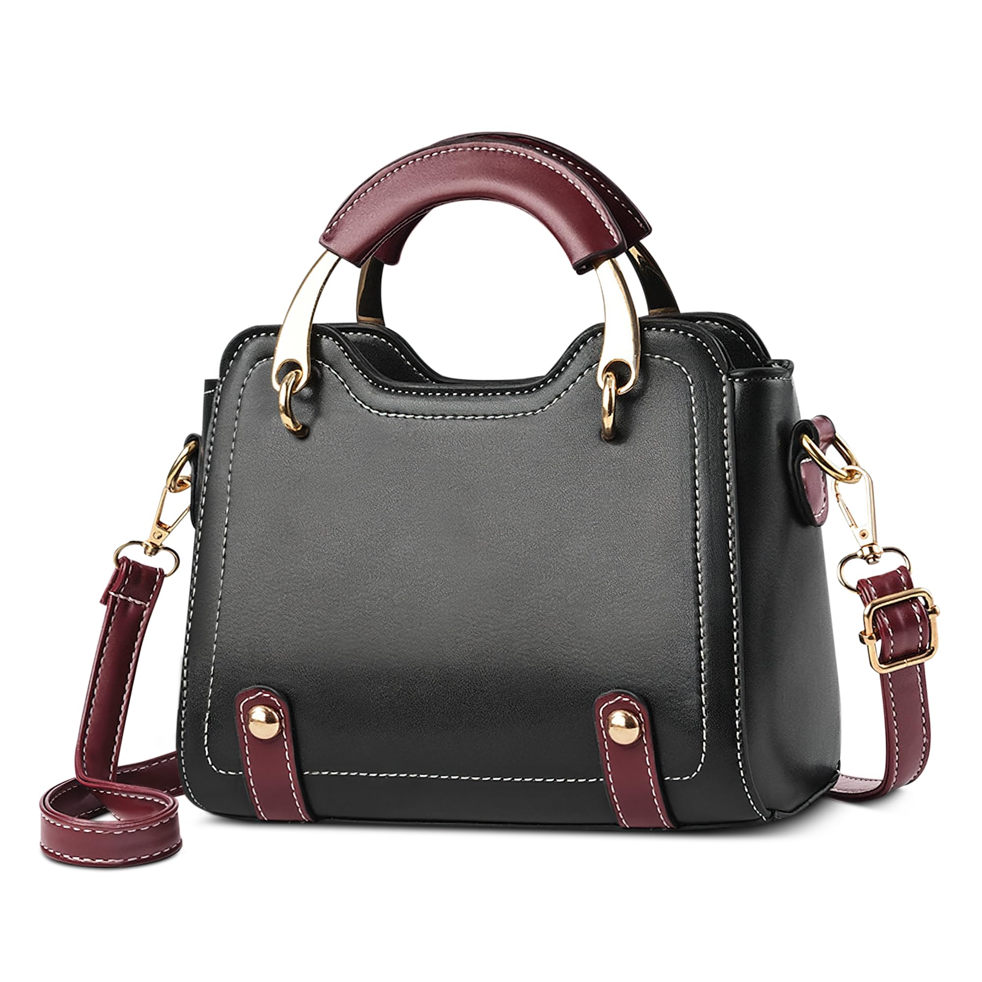 Elégant Sac à Main Petit Femme Sac à Bandoulière Mode Sacoche Cabas Retro Casual Sacs Porté Epaule Cuir PU Sac Fourre-Tout pour Travail Voyage Dating Shopping Noir