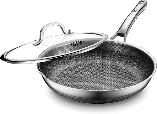 Sartenes antiadherentes, sartenes híbridas de 12 pulgadas antiadherentes con tapa, utensilios de cocina sin PFOA, sartenes antiadherentes de acero
