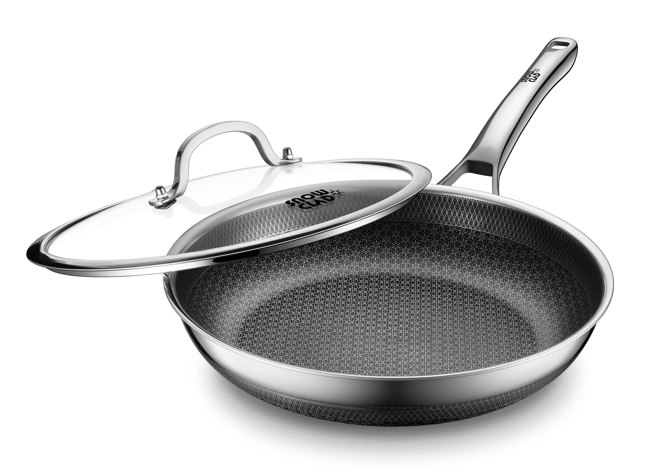 Aceself Non Stick Frying Pans,Hybrid 12 inch Frying Pans Nonstick with Lid,PFOA Free Cookware,non stick Stainless Steel Skillets,Dishwasher and Oven Safe, Works on Induction,Ceramic and Gas Cooktops