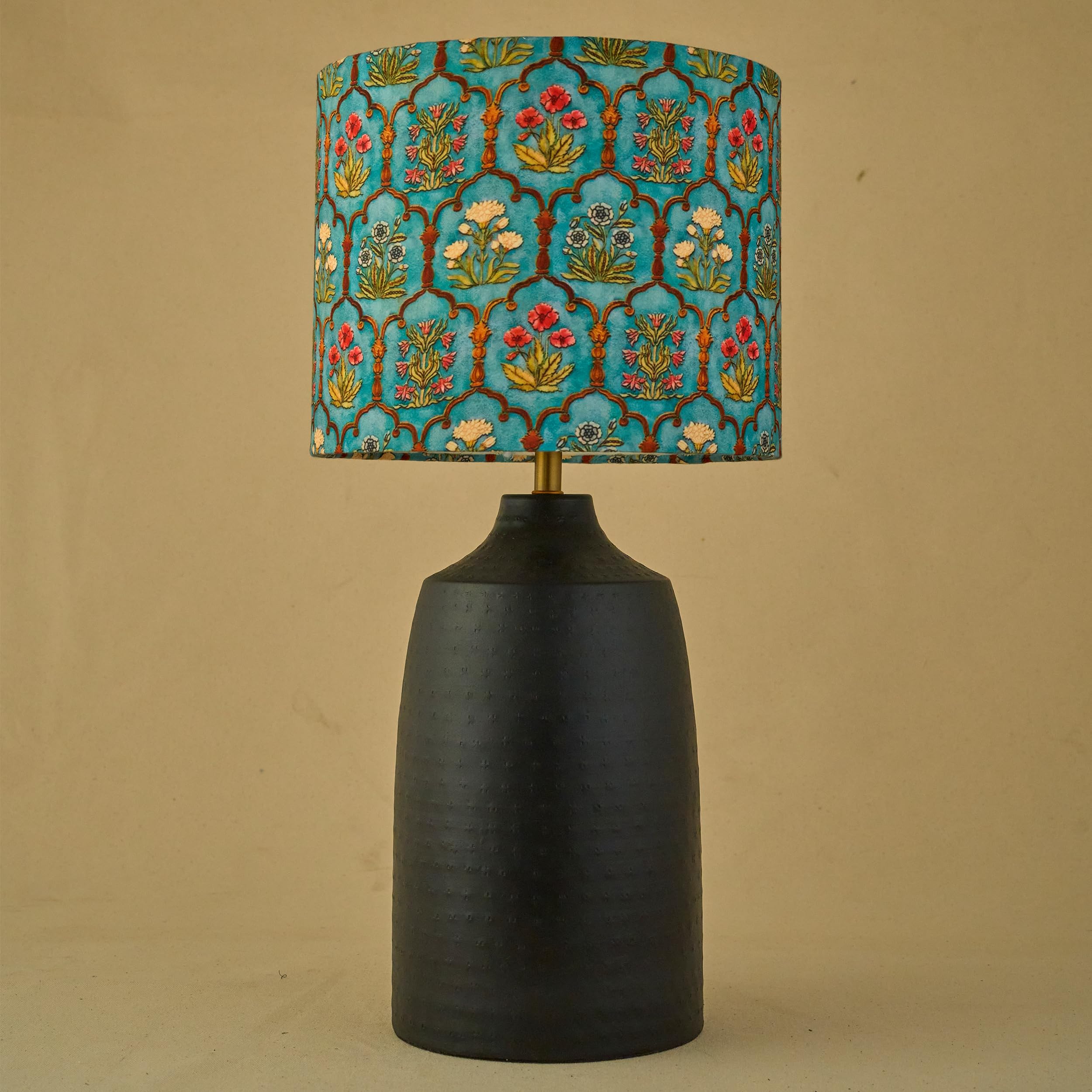 21'' Metal Base Table Lamp for Bedroom, Living Room |Hammered Metal Base Bedside Night Lamp with Printed Shade | E27 Holder | Easy Assembly, 10.5x21x7 Inches, Teal Garland Shade-image-37