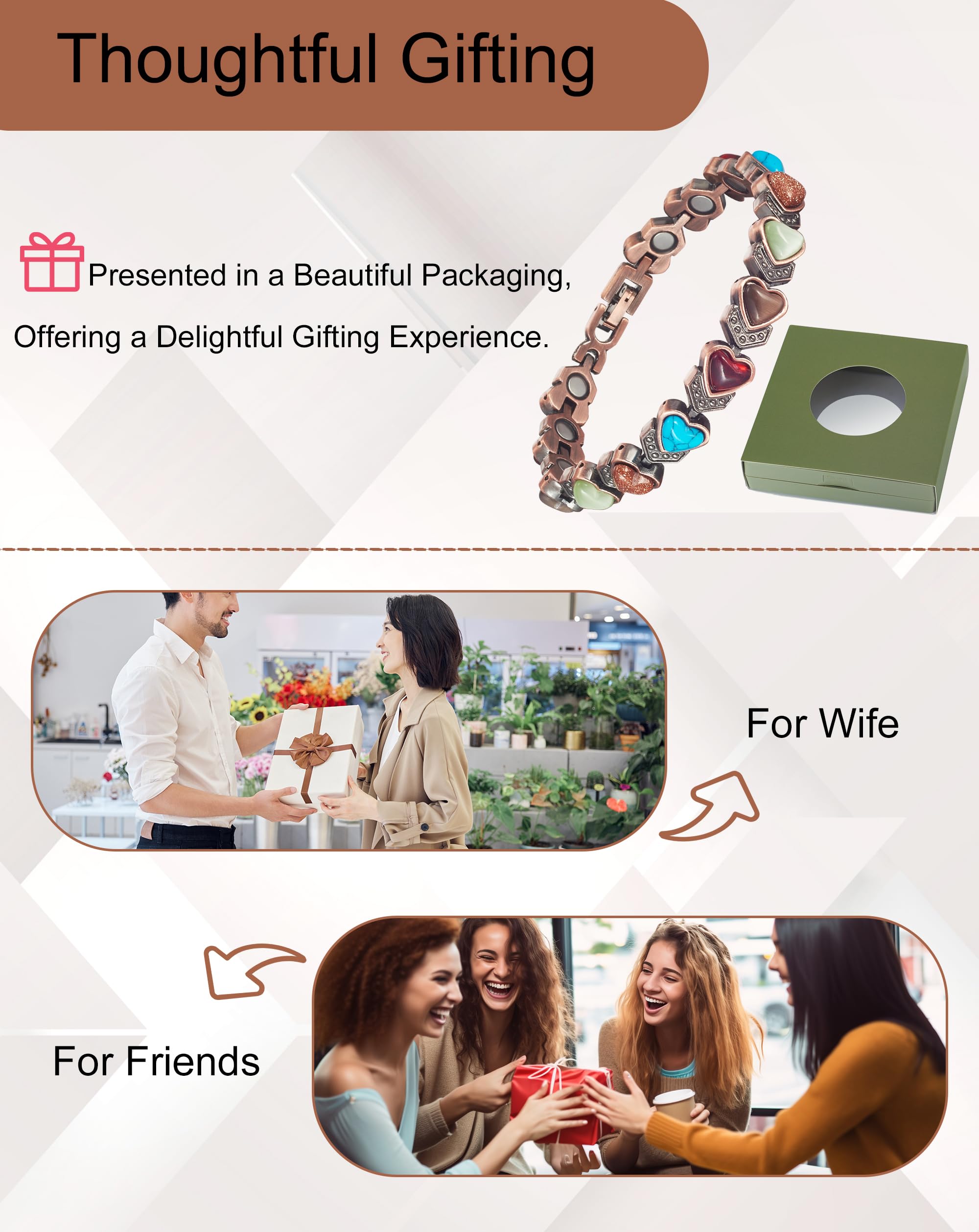 Wollet Magnetisches Kupferarmband für Frauen, magnetische Armbänder für Frauen, türkiser Schmuck mit 3500 Gauss-Magnet (mit Geschenkbox) (Typ A)