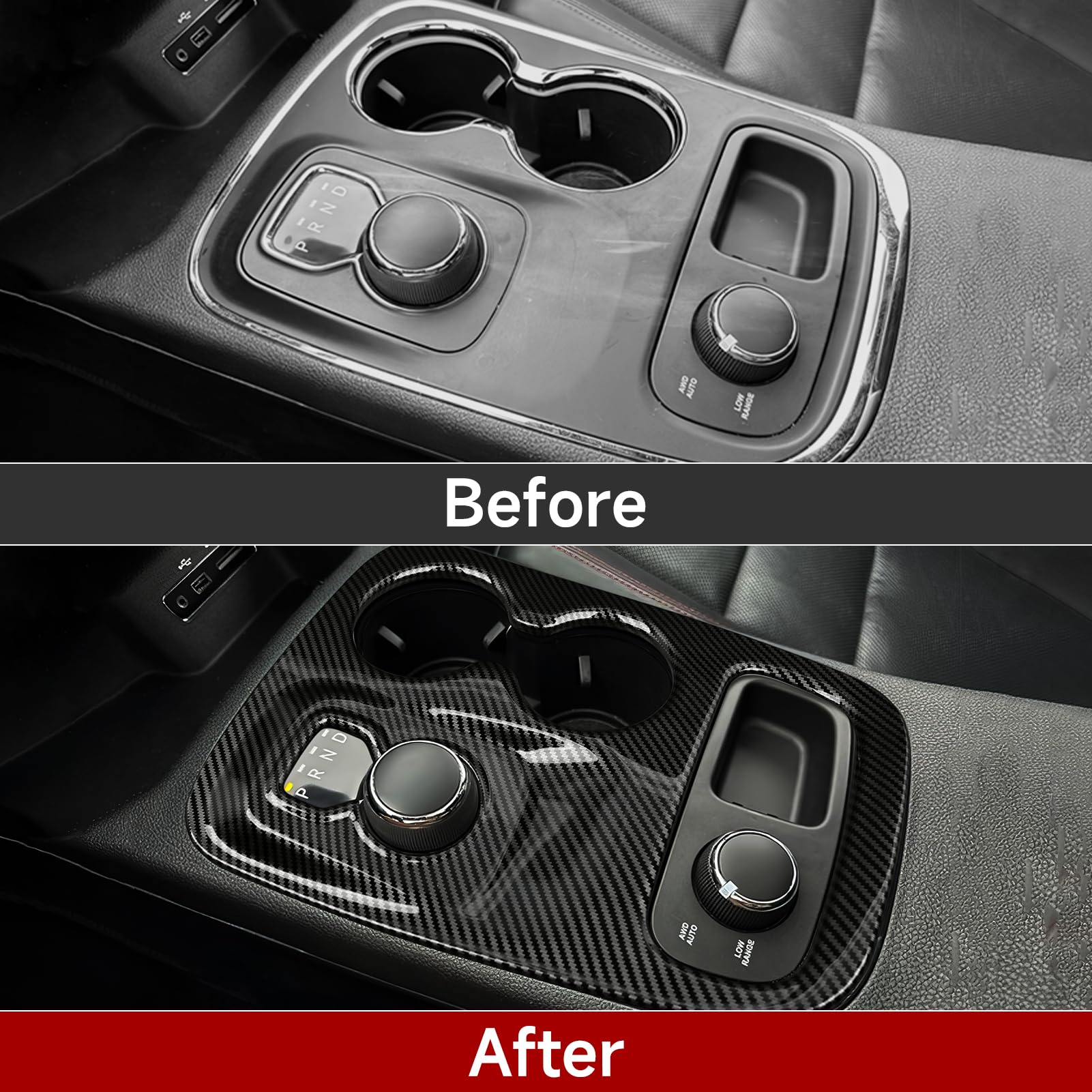 Car Gear Shift Panel Decals for 2014 2015 2016 2017 Dodge Durango Accessories Carbon Fiber Stickers — view 3