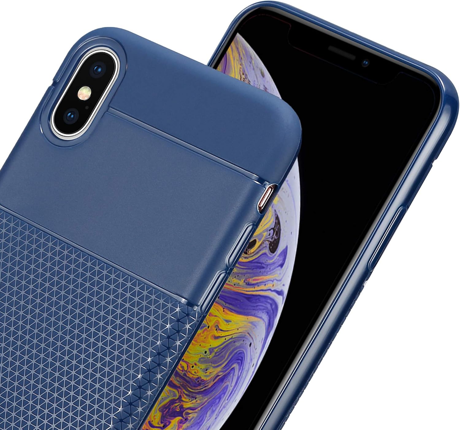 Kit Me Out World Geometric Series Case Designed for iPhone Xs Case, Full Matte Slim Fit Flexible TPU Minimal Durable Protection Case Cover Hexagon Design (Navy Blue)