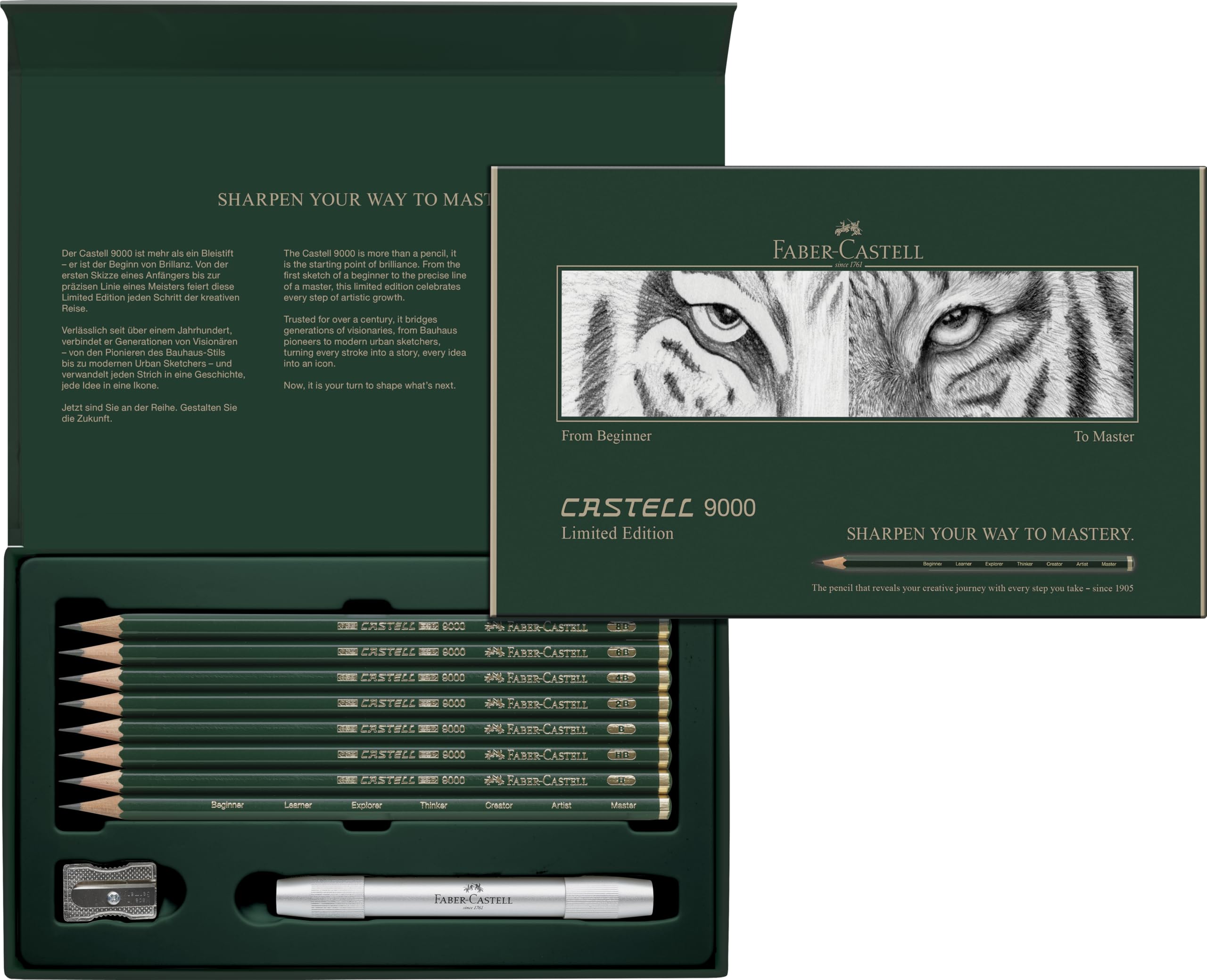 Faber-Castell 9000 zestaw dla początkujących do mistrzów, zestaw limitowanej edycji, sztuka, rysowanie, szkicowanie, grafika, matowe, profesjonalne i hobbystyczne narzędzia artystyczne, ołówek