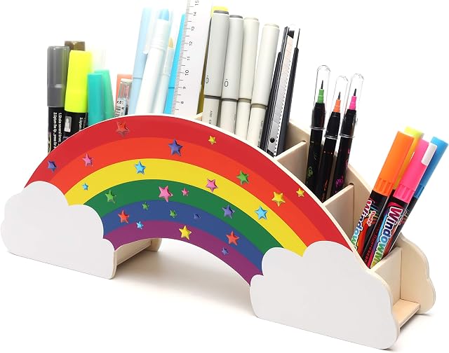 EXERZ Rainbow Pencil Holder + 50pcs Star Stickers - Desk Organiser/ Desk Tidy/ Crayon holder - DIY Creative Decoration Caddy, Student Stationery, Makeup Storage - Home School
