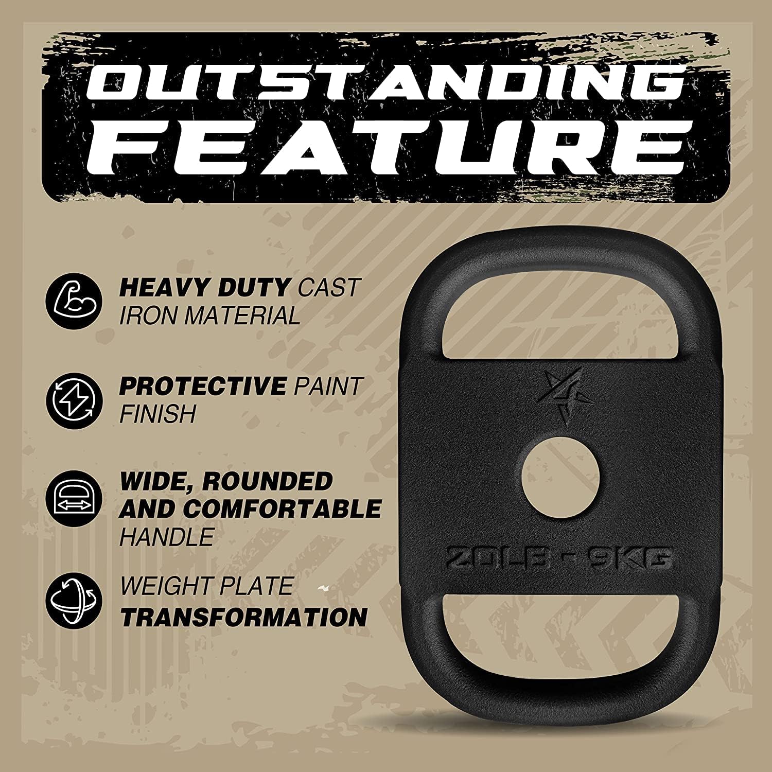 Yes4All Cast Iron Rucking Weight with 2" Center Hole, Training Weight Plate with Upgraded Rounded Handle for Weighted Walking, Lifting, Rucking & Tactical Strength Training - US Patented Design