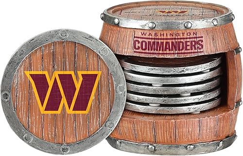 Miniatura 34 de FOCO NFL Team Logo 5-Pack Barrel Beverage Drink Coaster Set