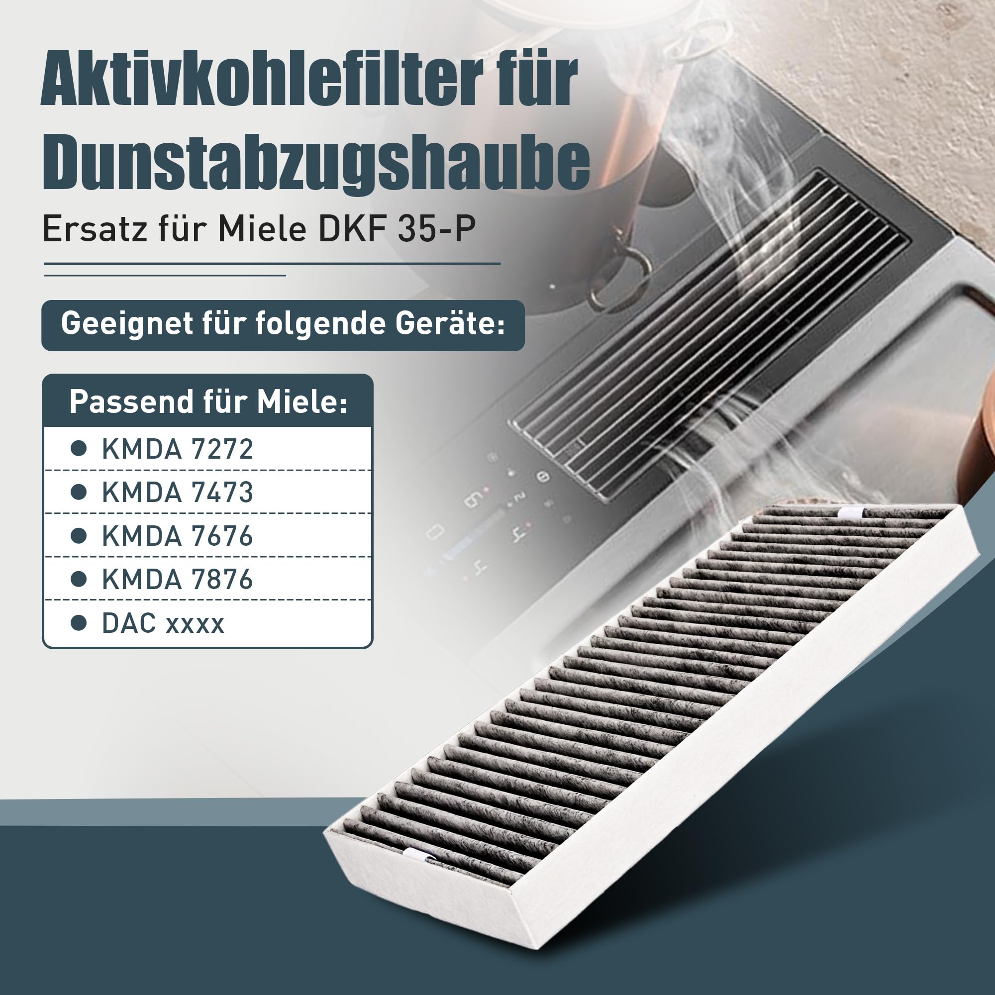 Aktivkohlefilter für Miele Dunstabzugshaube DKF 35-P Kompatibel KMDA 7272 KMDA 7473 KMDA 7676 KMDA 7876