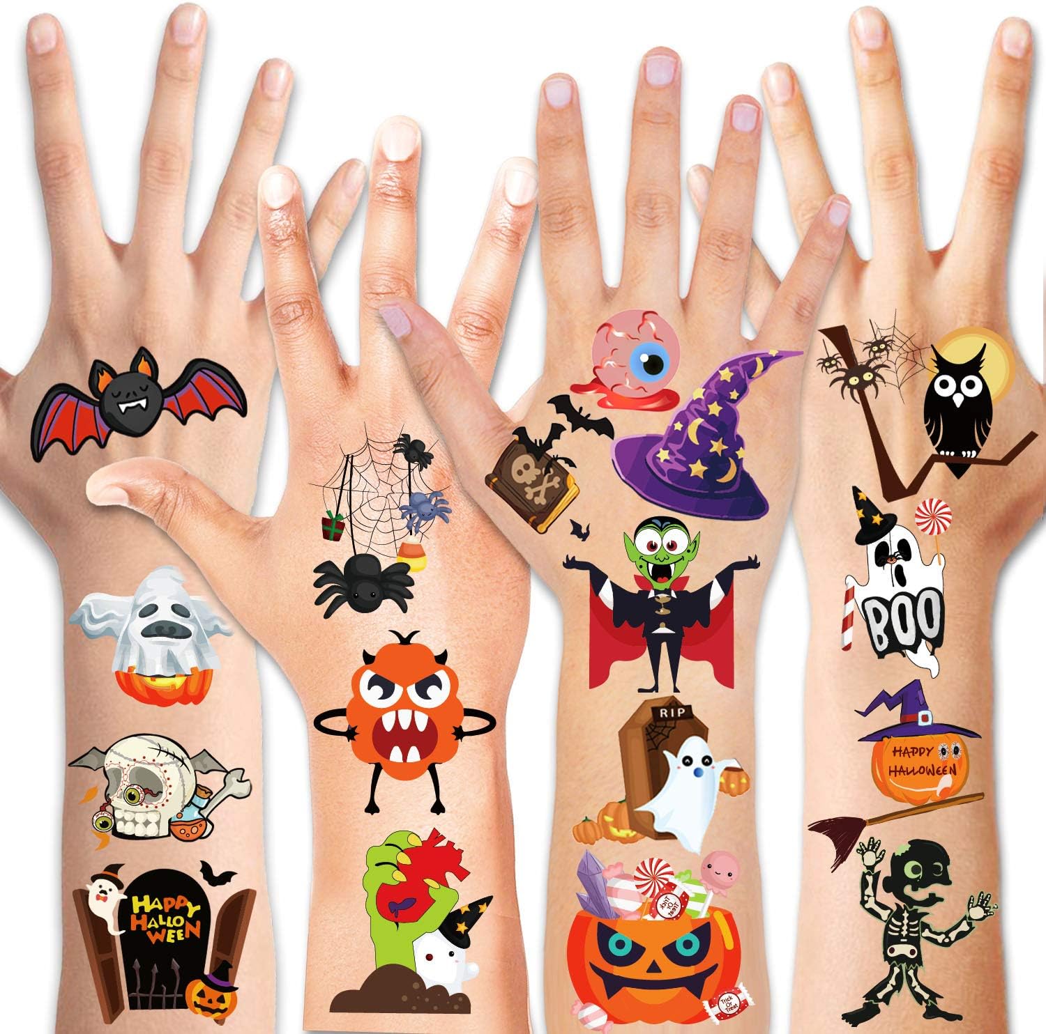 HOWAF Halloween Tattoos for Kids 96pcs Temporary Tattoos Vampire Pumpkin Bat Ghost Transfer Tattoos Stickers for Girls Boys Halloween Party Bag Fillers Treats Gifts Party Favors - Image 3