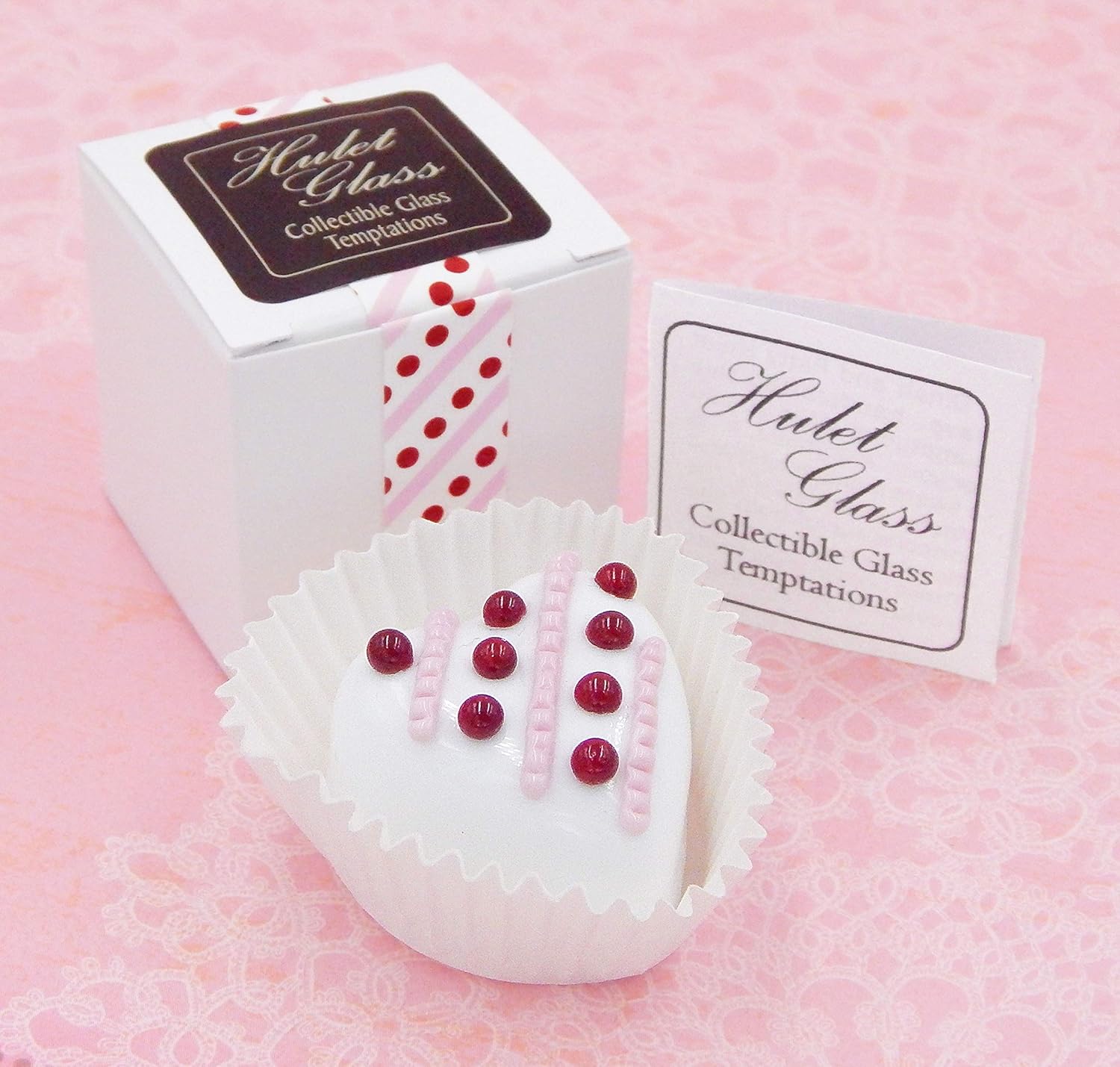 White Chocolate Heart with Lines & Dots Art Glass Candy