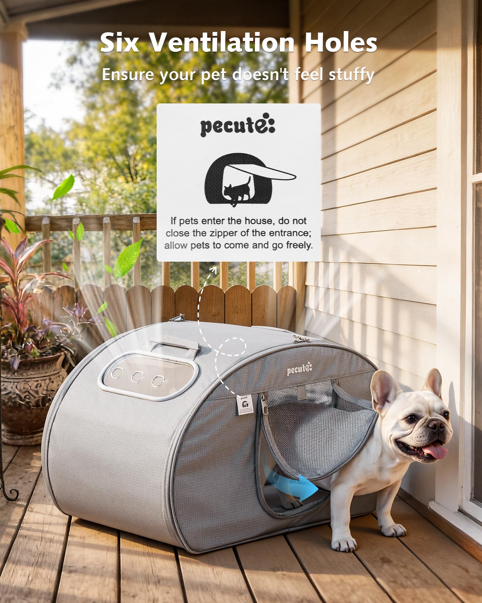 Pecute Cuccia Rinfrescante per Gatti, Tappetino Rinfrescante Cani Piccoli, Isolamento Termico 6 Bustine Ghiaccio Integrate, Pieghevole Finestra Trasparente Int/Est, Animali <8kg, L, Gray