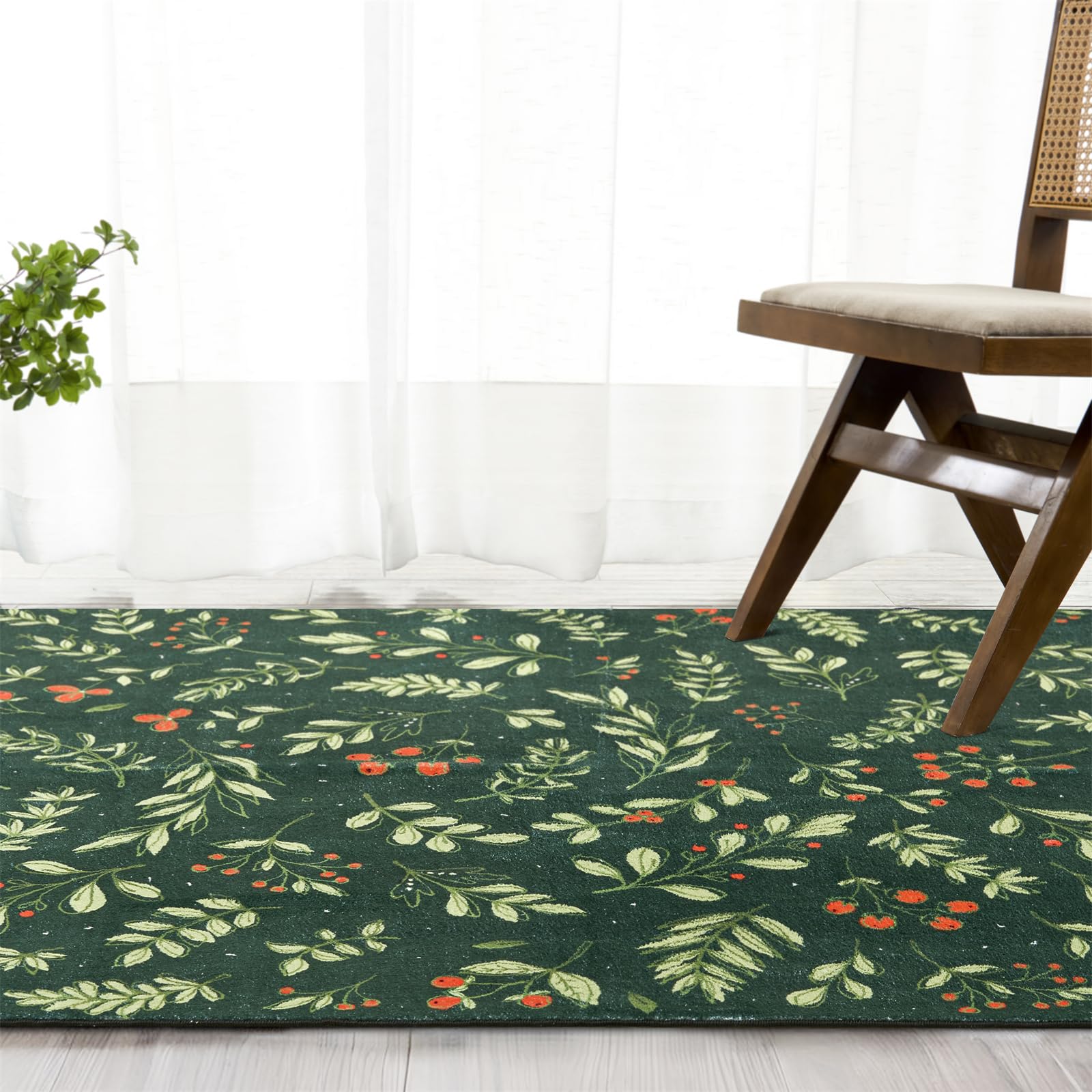 Amazon.com: Washable Vintage Floral Christmas 4x6 Area Rugs Non