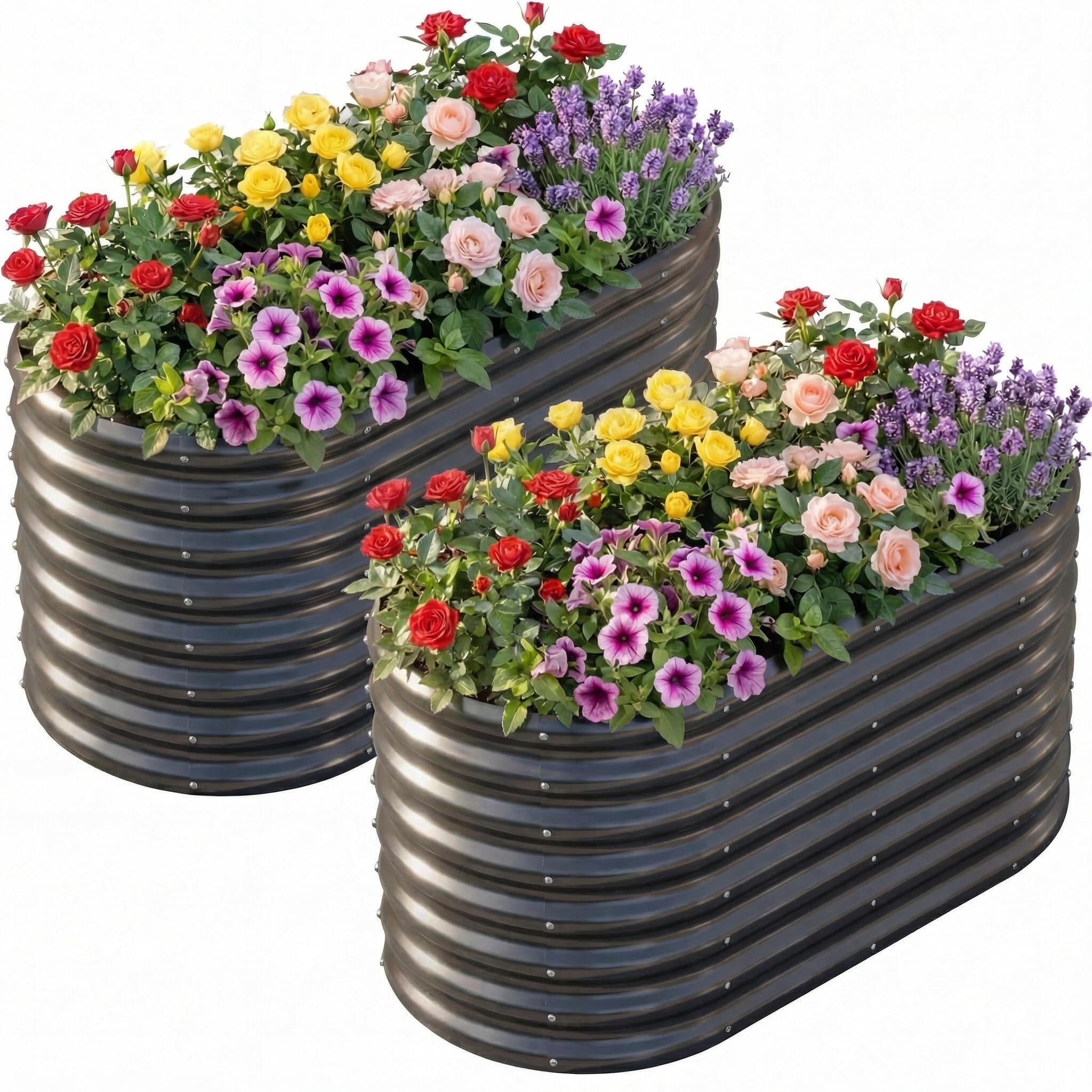 AHEONLAR 2 Pack 4×2×2ft Galvanized Raised Garden Bed Outdoor