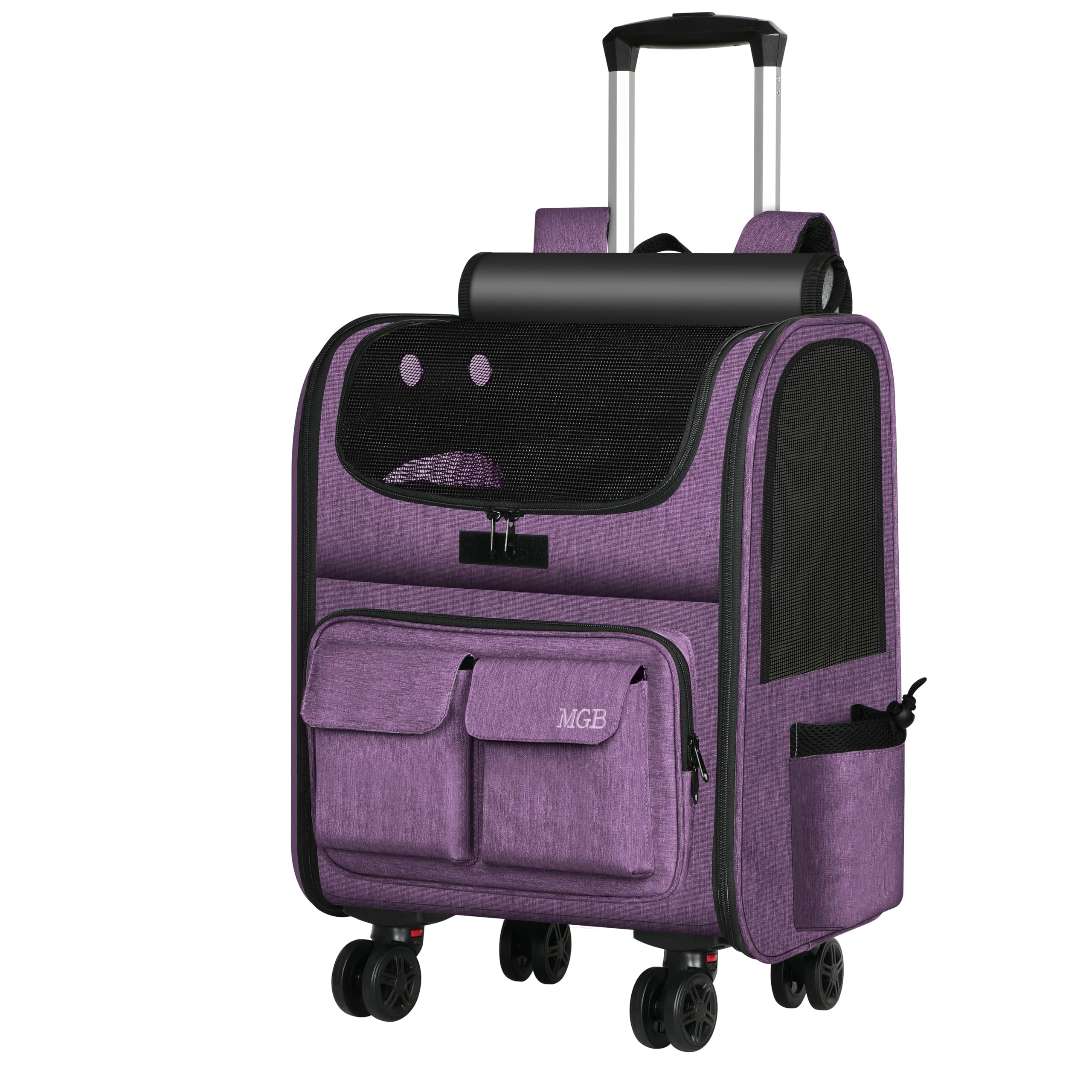 MGOB Cat Carrier with Wheels 38 x 30 x 48cm, Purple