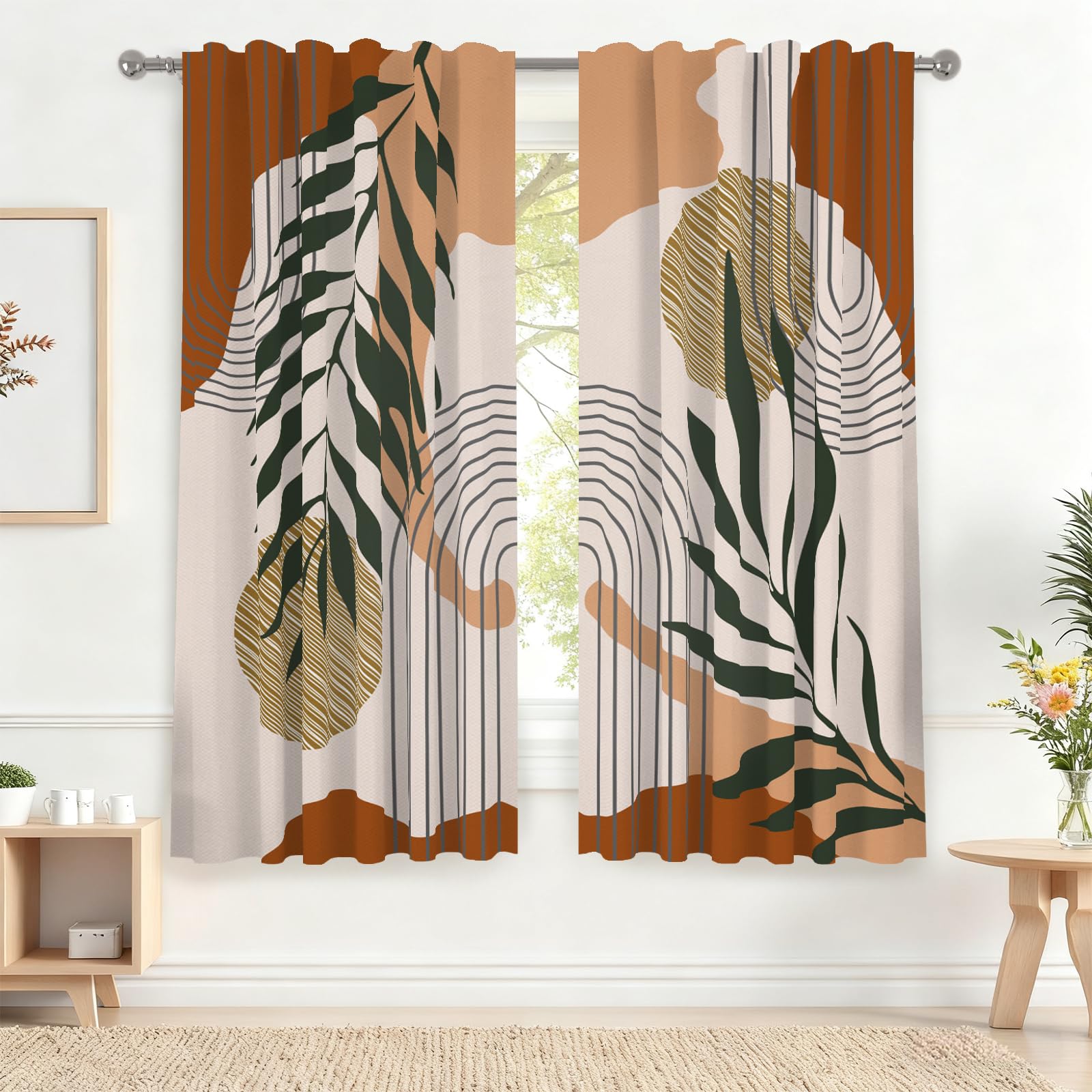 Rideau géométrique moderne motif feuilles abstraites pour décoration de chambre et salon