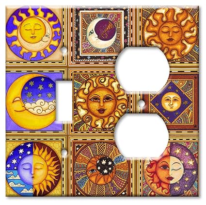 Celestials Theme Wall Plate - Double Gang Combo - Toggle/Outlet