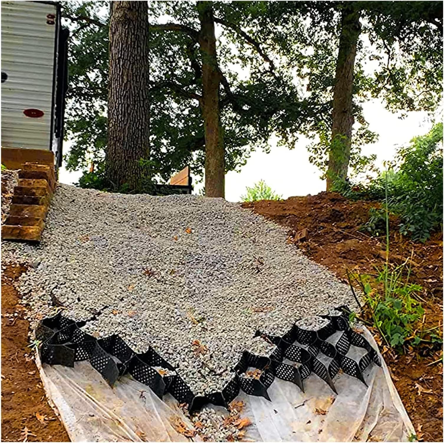 Honeycomb Geo Grids Bevel Retaining Walls, Sidewalk/Road Floor Reinforcement Gravel Stability Grid - 2" Height, Easy to Stretch and Fold (3.5x8ft/1.1x2.4m)