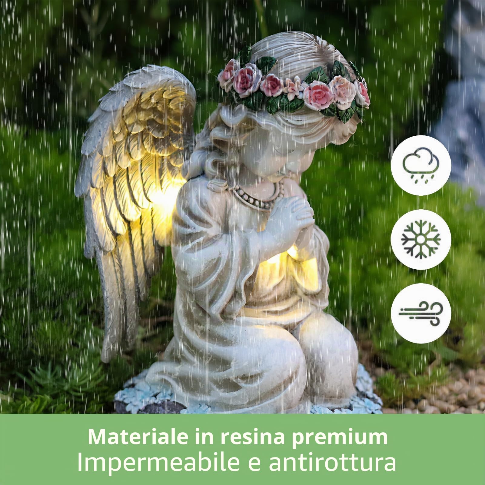 Statua da giardino a energia solare in preghiera, a LED, 20,5 cm, decorazione tombale, stile 1