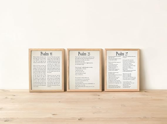 Psalm 91 23 & Psalm 27 Scripture Bible Verse Wall Art, Home Decor Wall Collage Christian Bible Quote Prints Spiritual Gifts Home Scripture Signs Wall Artwork Ready to Frame Art Bible Verses (8 x 10)